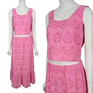 NWT CALYPSO ST. BARTH 2pc Set Size L Pink Crop Top Maxi Skirt Eyelet Embroidered